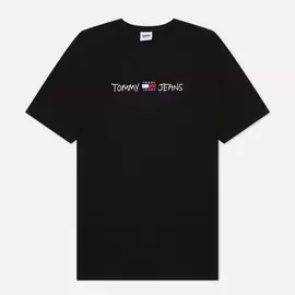 Мужская футболка Tommy Jeans Linear Written Logo, цвет чёрный, размер L