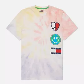 Мужская футболка Tommy Jeans Luv The World Tie-Dye, цвет белый, размер XS