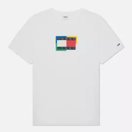 Мужская футболка Tommy Jeans Multicolor Flag, цвет белый, размер S