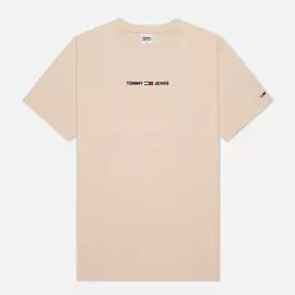 Мужская футболка Tommy Jeans Small Text Logo Embroidery, цвет бежевый, размер XS