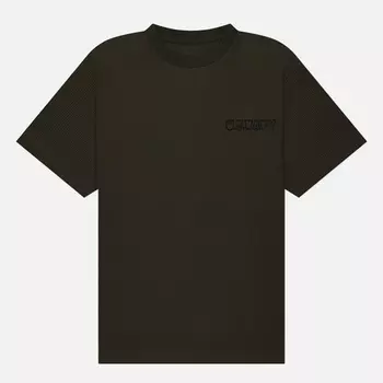 Мужская футболка uniform experiment x Koichi Yairi U.E. Navy Waffle, цвет оливковый, размер M