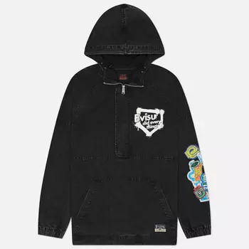 Мужская куртка анорак Evisu Heritage Graffiti Logo Half-Zip Hooded, цвет серый, размер XL