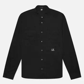 Мужская рубашка C.P. Company Light Mussola Banded Collar, цвет чёрный, размер XL