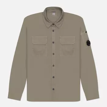 Мужская рубашка C.P. Company Organic Gabardine Lens Garment Dyed, цвет бежевый, размер S