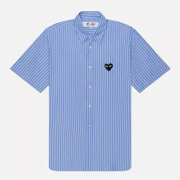 Мужская рубашка Comme des Garcons Play Black Emblem Striped Short Sleeve, цвет синий, размер S