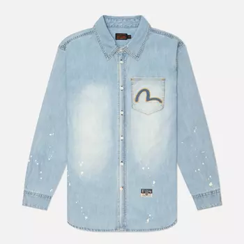 Мужская рубашка Evisu Heritage Inserted Seagull Pocket Denim, цвет голубой, размер XL
