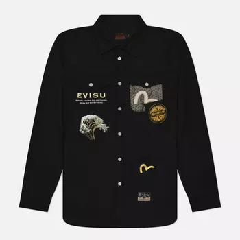Мужская рубашка Evisu Heritage Logos Wave Embroidery Multi-Pocket, цвет чёрный, размер XXL