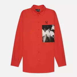 Мужская рубашка Fred Perry x Raf Simons Oversized Printed Patch, цвет красный, размер S