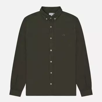 Мужская рубашка Lacoste Linen Regular Fit, цвет оливковый, размер 43