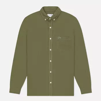 Мужская рубашка Lacoste Linen Regular Fit, цвет оливковый, размер 39