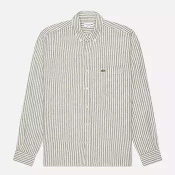 Мужская рубашка Lacoste Regular Fit Striped Linen, цвет оливковый, размер 42