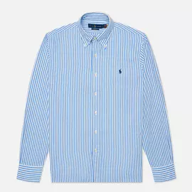 Мужская рубашка Polo Ralph Lauren Custom Fit Button Down Streep, цвет голубой, размер L