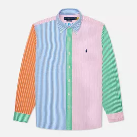 Мужская рубашка Polo Ralph Lauren Custom Fit Multicolor Stripes, цвет голубой, размер XXL