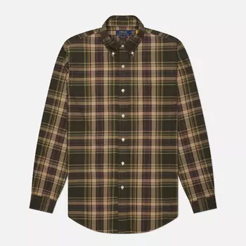 Мужская рубашка Polo Ralph Lauren Plaid Poplin Custom Fit, цвет оливковый, размер L