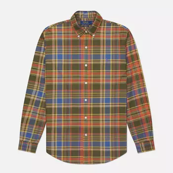 Мужская рубашка Polo Ralph Lauren Plaid Poplin Custom Fit, цвет оливковый, размер M