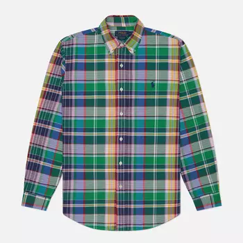 Мужская рубашка Polo Ralph Lauren Plaid Poplin Custom Fit, цвет зелёный, размер XXL