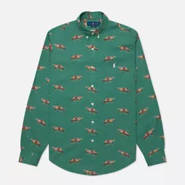 Мужская рубашка Polo Ralph Lauren Printed Racing Pony Players, цвет зелёный, размер XXXL