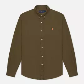 Мужская рубашка Polo Ralph Lauren Slim Fit Garment Dyed Oxford, цвет оливковый, размер XXS
