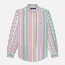Мужская рубашка Polo Ralph Lauren Slim Fit Striped Oxford, цвет розовый, размер XXS