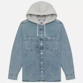 Мужская рубашка Tommy Jeans Denim Hoodie Overshirt, цвет голубой, размер XXL