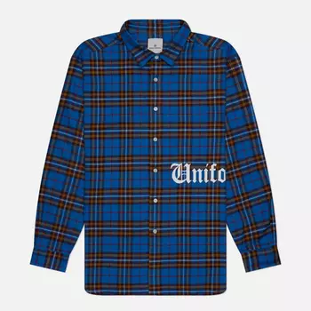 Мужская рубашка uniform experiment Flannel Check Gothic Logo Baggy, цвет синий, размер XL