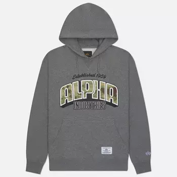 Мужская толстовка Alpha Industries Camo Logo Hoodie, цвет серый, размер S