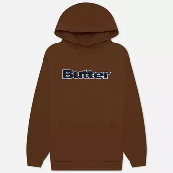 Мужская толстовка Butter Goods Logo Denim Applique Pullover Hoodie, цвет коричневый, размер S