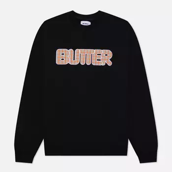 Мужская толстовка Butter Goods Plaid Applique Crew Neck, цвет чёрный, размер L