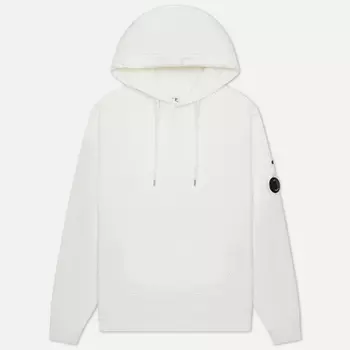 Мужская толстовка C.P. Company Brushed & Emerized Diagonal Fleece Lens Hoodie Garment Dyed, цвет белый, размер L