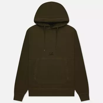 Мужская толстовка C.P. Company Brushed & Emerized Diagonal Fleece Logo Garment Dyed, цвет оливковый, размер M