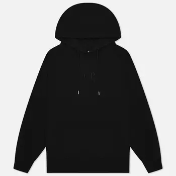 Мужская толстовка C.P. Company Cotton Diagonal Fleece Logo Hoodie Garment Dyed, цвет чёрный, размер XXL