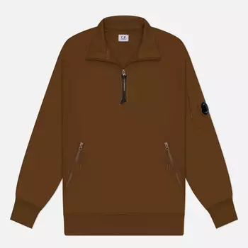 Мужская толстовка C.P. Company Diagonal Raised Fleece Half Zipped, цвет коричневый, размер XXL