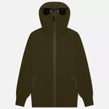 Мужская толстовка C.P. Company Diagonal Raised Fleece Goggle Zipped Hoodie, цвет оливковый, размер L
