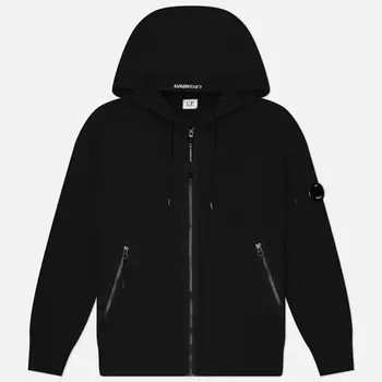 Мужская толстовка C.P. Company Diagonal Raised Fleece Full Zip Hoodie, цвет чёрный, размер S