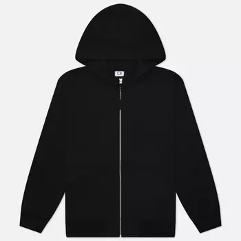 Мужская толстовка C.P. Company Diagonal Raised Fleece Full Zip Logo Hoodie, цвет чёрный, размер S