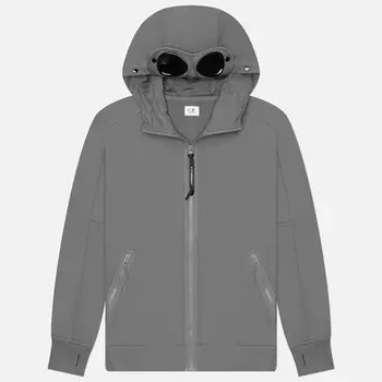 Мужская толстовка C.P. Company Diagonal Raised Fleece Hoodie Zipped Goggle, цвет серый, размер L