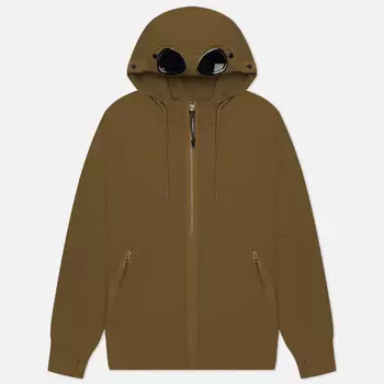 Мужская толстовка C.P. Company Diagonal Raised Fleece Zipped Goggle Hoodie, цвет оливковый, размер S