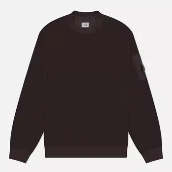 Мужская толстовка C.P. Company Reverse Brushed & Emerized Diagonal Fleece Mixed Crew Neck, цвет коричневый, размер XL