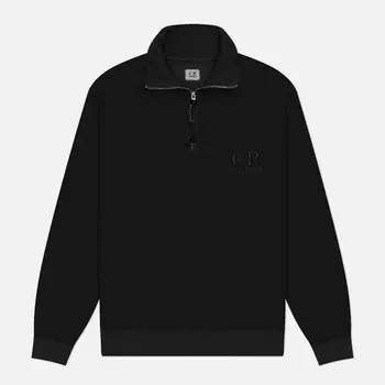 Мужская толстовка C.P. Company Reverse Brushed & Emerized Diagonal Fleece Mixed Half Zipped, цвет чёрный, размер L