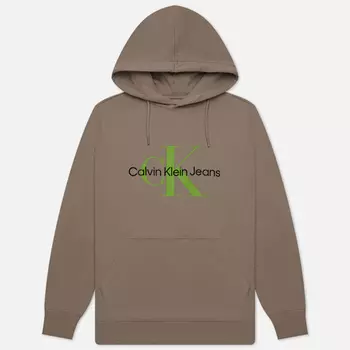 Мужская толстовка Calvin Klein Jeans Seasonal Monologo Regular Hoodie, цвет бежевый, размер XL