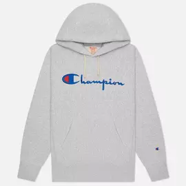 Мужская толстовка Champion Reverse Weave Big Script Hoodie, цвет серый, размер XXL