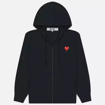 Мужская толстовка Comme des Garcons Play Red Heart Emblem Zip Hoodie, цвет чёрный, размер XL