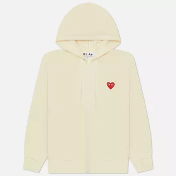 Мужская толстовка Comme des Garcons Play Red Heart Emblem Zip Hoodie, цвет жёлтый, размер S