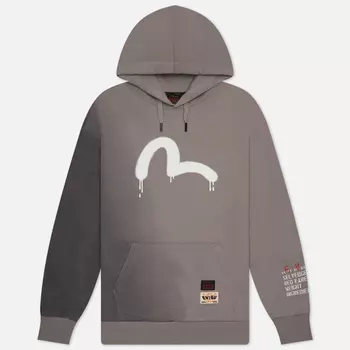 Мужская толстовка Evisu Seagull Print Slogan Print On Left Sleeve Hoodie, цвет серый, размер XXL