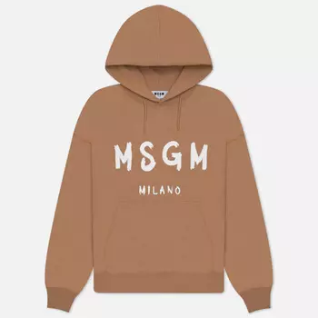 Мужская толстовка MSGM Brush Sroke Logo Print Hoodie, цвет коричневый, размер M
