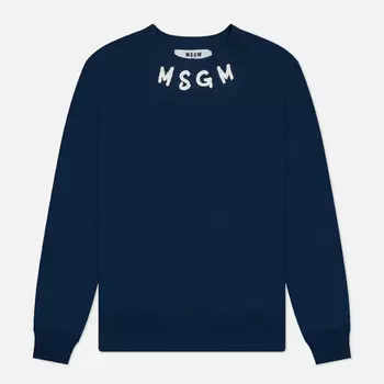 Мужская толстовка MSGM Collar Brush Stroke Logo Print, цвет синий, размер M