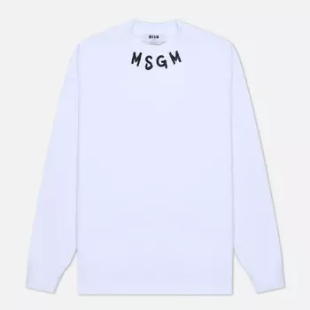 Мужская толстовка MSGM Script Logo Neck, цвет белый, размер M