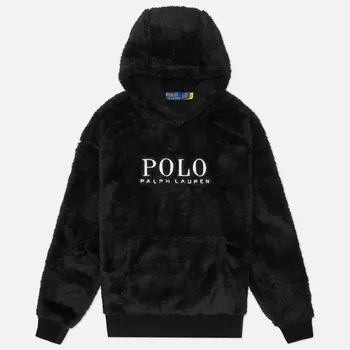 Мужская толстовка Polo Ralph Lauren Logo Pile Fleece Hoodie, цвет чёрный, размер S
