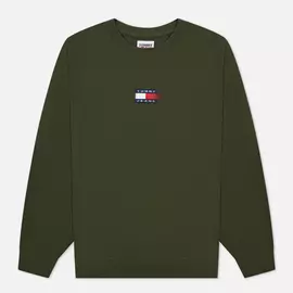 Мужская толстовка Tommy Jeans Badge Organic Cotton Crew Neck, цвет оливковый, размер S
