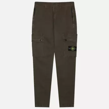 Мужские брюки Stone Island Brushed Organic Cotton Canvas Old Effect Slim, цвет оливковый, размер 34